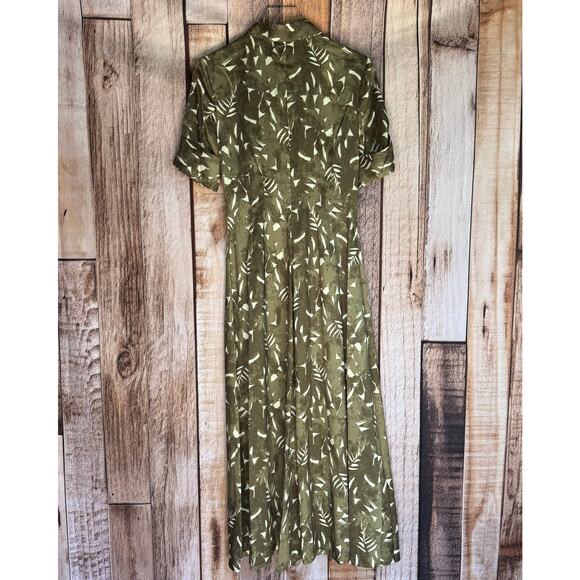 Staud Joan Maxi Dress Sergeant Green Painted Palm Leaf Print Button Front Sz 4 - Picture 2 of 10